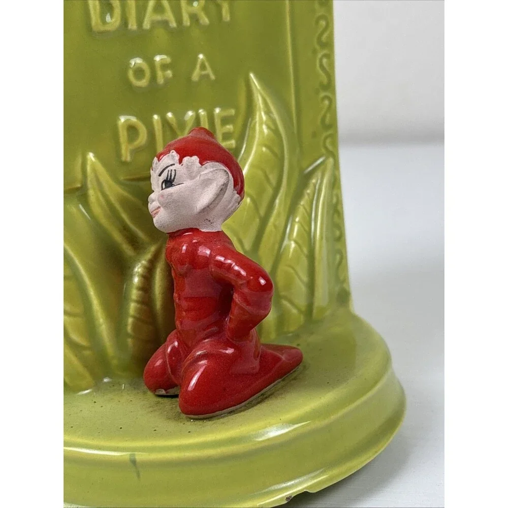 Gilner Pixie Books Planter Pottery Vintage Red Elf Elves Fairies Tales Pete